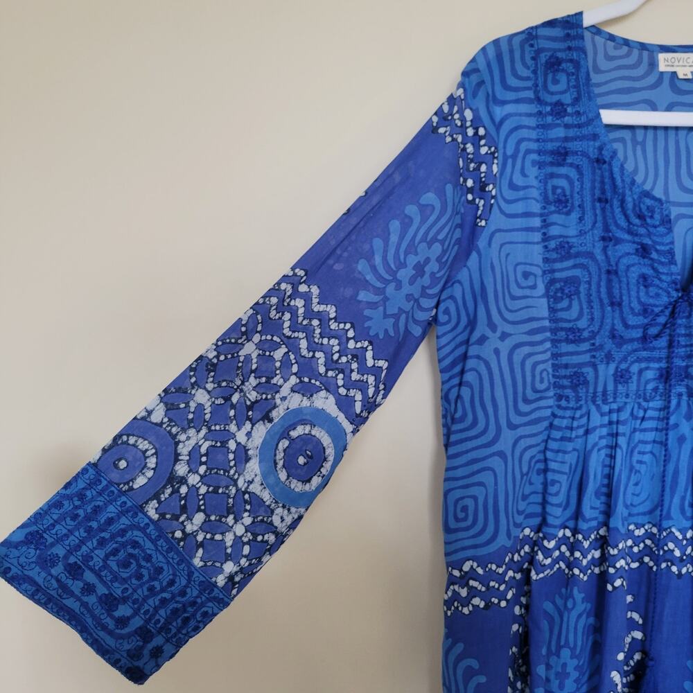 EUC Novica M Embroidered Tunic Dress Tassel Midi/Mini Boho Beachy Cruise Blue - Picture 8 of 16